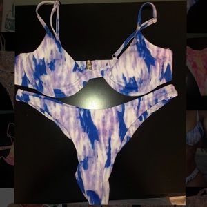 Tie dye bathing suit, top is wired